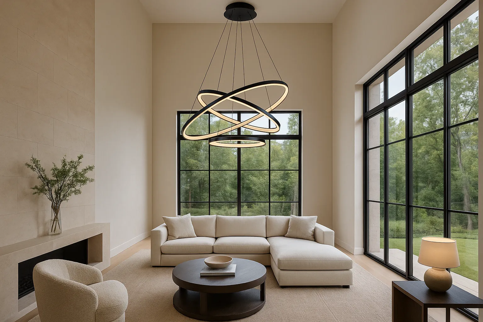 led round light fixture suspended in a ceiling