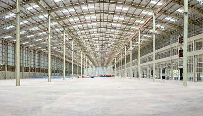 Bright LED lights illuminating a modern factory interior